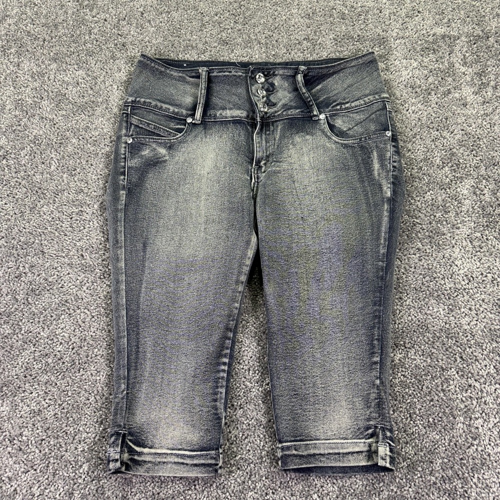 Diamante Jeans Juniors 13 Gray Capri Slim Stretch Studded Rhinestone Denim